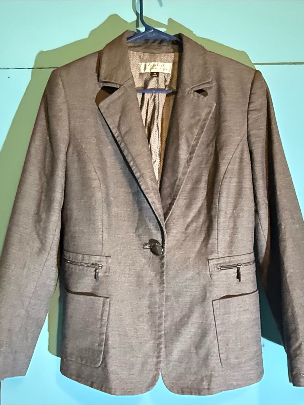 Tahari Brown/Gray One-Button Women's Blazer